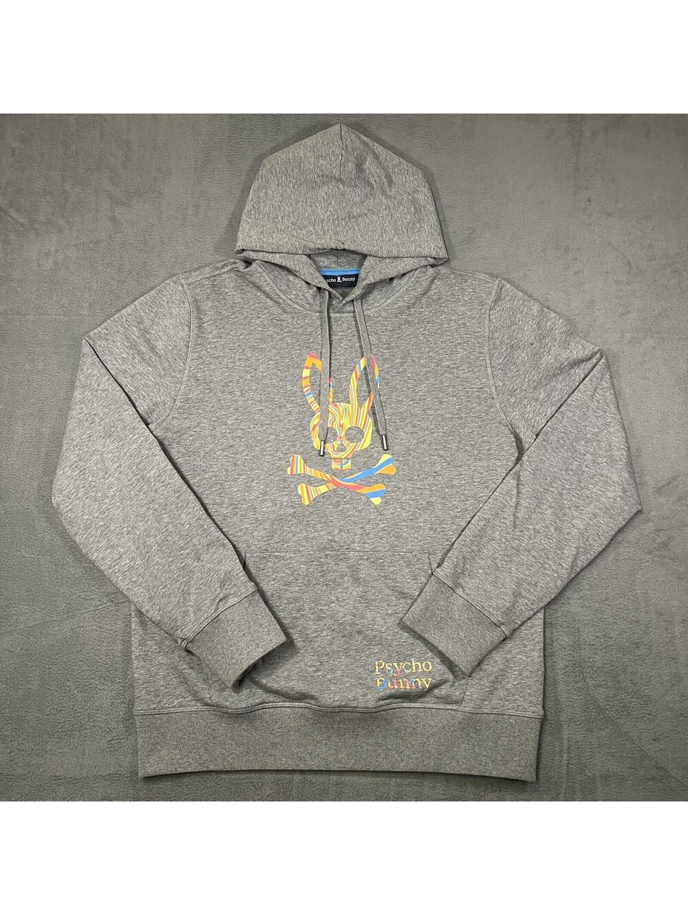 Psycho Bunny Hoodie Gray Mens L Pullover Swirl Logo Graphic Drawstring Hooded